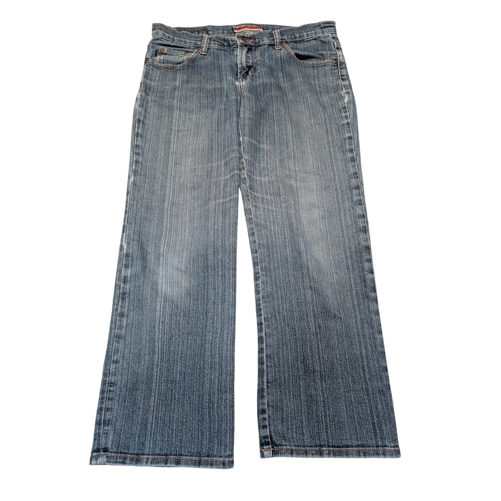Z Cavaricci Jeans Women‎ 9 Blue Medium Wash Wide Leg Mid Rise Y2K Stretch Denim
